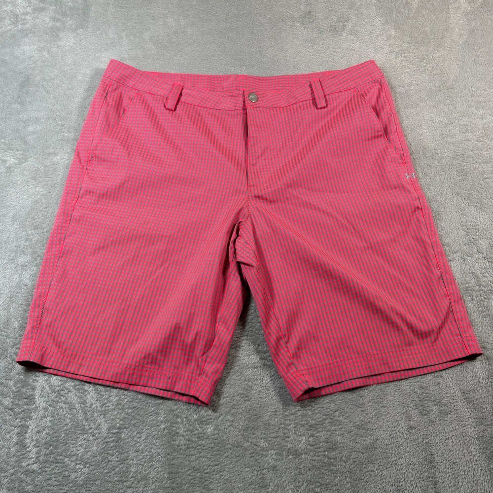 Under Armour Golf Shorts Mens 40 Red Gingham Plaid 11" Flat Front Performance